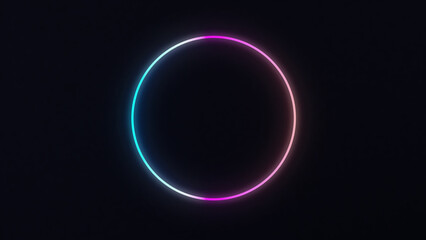 Neon circular rings with black background 3D rendering