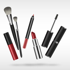 Makeup kit, cosmetics icons, beauty vector set.