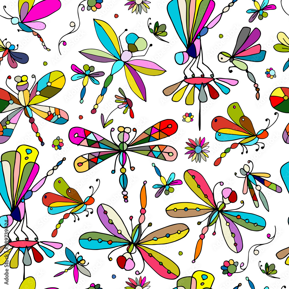 Poster dragonflies, seamless pattern for your design