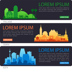 Abstract stylish cityscape infographics. Infographics elements collection with town, city, farm and industrial districts