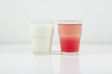 Glasses of lemonade in colors representing flag of Poland. It is a photo in a series of similar photos perfect to use in a quiz.