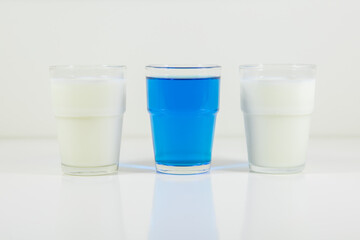 Glasses of lemonade in colors representing flag of Finland. It is a photo in a series of similar photos perfect to use in a quiz.