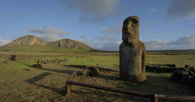 Wide shot, Easter Island in remote landscape