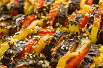 Ratatouille Diet Vegetarian Vegan Food - Oven Baked Provencal Traditional French Vegetable Dish, macro photo.