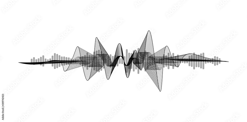Poster black and white equalizer. voice assistant concept. modern sound wave element isolated on white back
