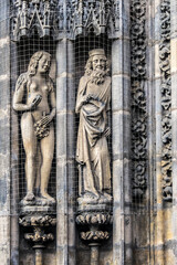 Fototapeta na wymiar Gothic facade of Saint Lawrence (Lorenz, 1477) church in the old town of Nuremberg, Bavaria, Germany.