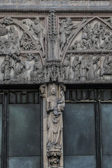 Gothic facade of Saint Lawrence (Lorenz, 1477) church in the old town of Nuremberg, Bavaria,...