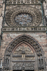 Gothic facade of Saint Lawrence (Lorenz, 1477) church in the old town of Nuremberg, Bavaria,...