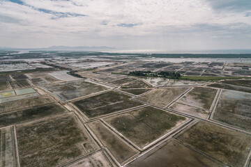 Fototapeta na wymiar Krong Kampot Salt Fields in Cambodia Asia Aerial Drone Photo