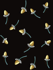 flower and geometric elements pattern with daisy or chamomile flowers and some raspberry. Nice woman's pattern can be used as a pattern for fabric, wallpaper or decoration.