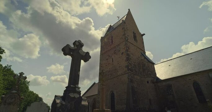 Low angle timelapse, church in Normandy