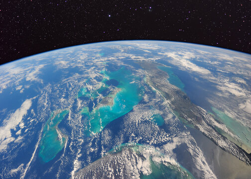 The Bahamas from the International Space Station (ISS) with stars in the background. Elements of this image supplied by NASA.
