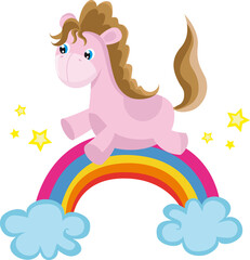 Cute pony with rainbow fantasy on vector image