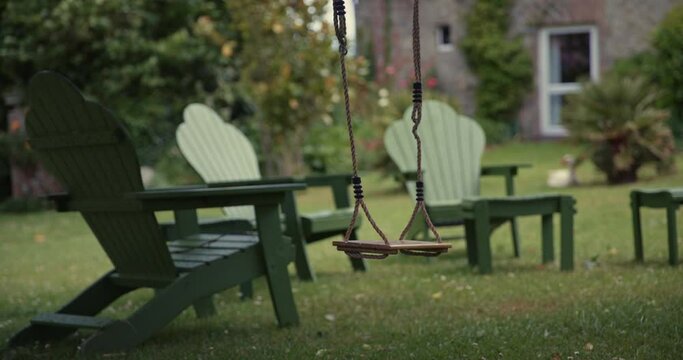 Tree swing in backyard, close up
