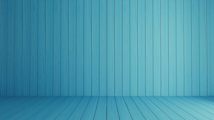 Blue pattern wood floor and wall texture background 3D rendering