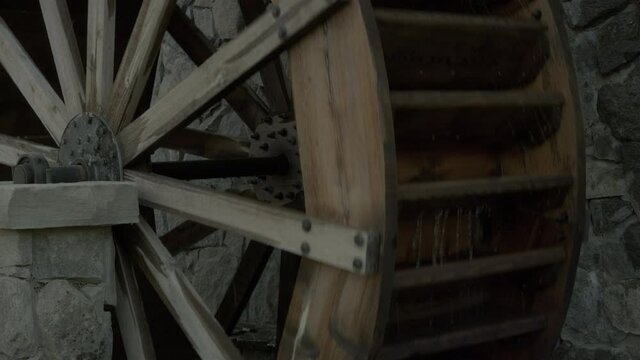Close up, rotating watermill in Utah