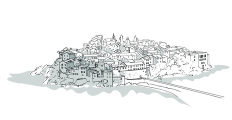 Obraz premium graphic drawing Budva venetian wall city