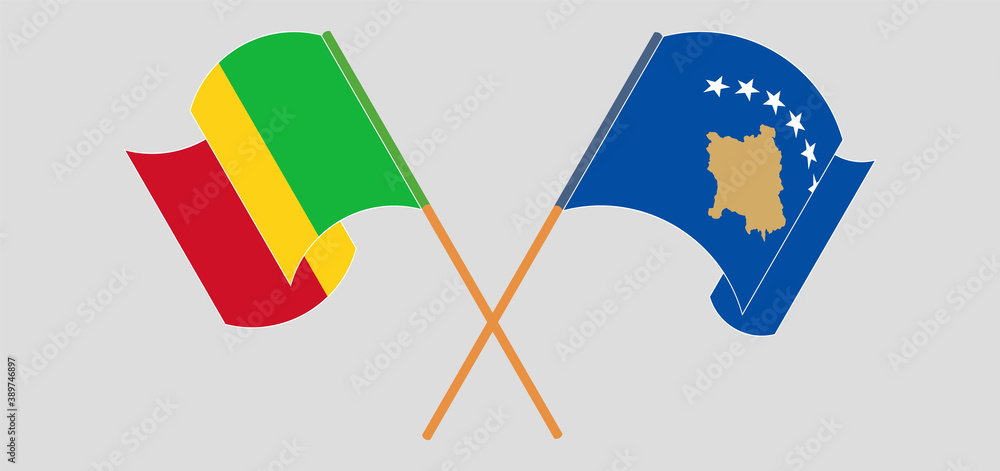 Wall mural Crossed and waving flags of Mali and Kosovo