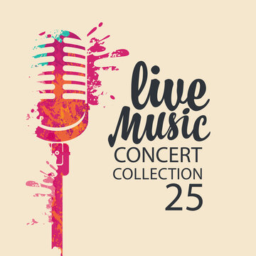Poster for a live music concert with a bright abstract microphone and lettering on a light background in retro style. Suitable for vector banner, flyer, invitation, advertisement, cover, ticket