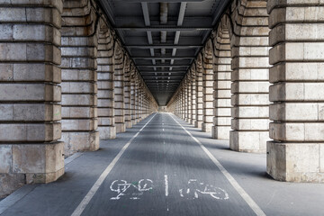 The empty bike lanes of the Bercy bridge in Paris France.