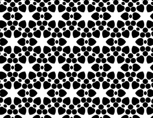Black, white pattern, geometric wallpaper , seamless texture with flat floral ornament, decorative illustration with simple elemets
