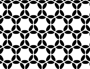 Black, white pattern, geometric wallpaper , seamless texture with flat floral ornament, decorative illustration with simple elemets