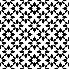 Black, white pattern, geometric wallpaper , seamless texture with flat floral ornament, decorative illustration with simple elemets