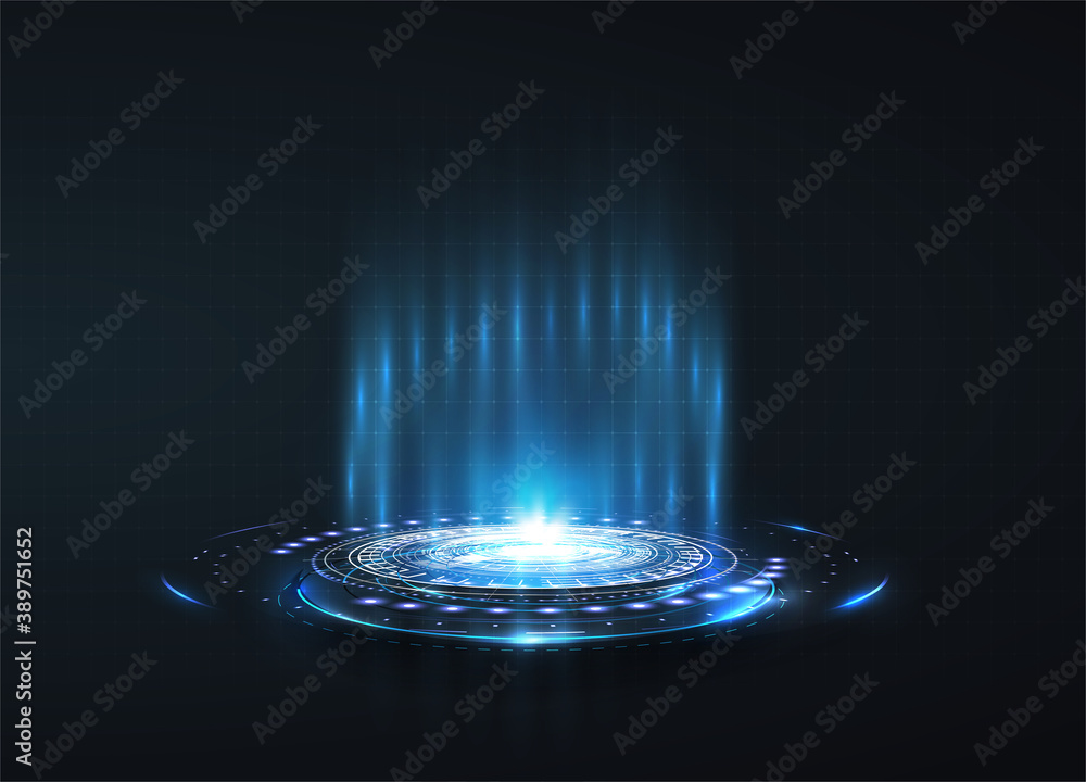 Leinwandbilder portal and hologram futuristic circle on blue isolate background. abstract high tech futuristic tech