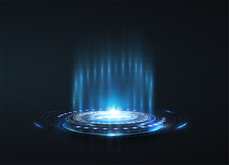 Portal and hologram futuristic circle on blue isolate background. Abstract high tech futuristic technology design. round shape. Circle Sci-fi elements with light and lights.