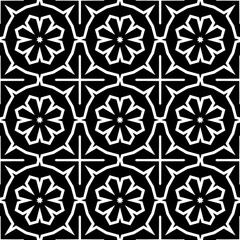 Black, white pattern, geometric wallpaper , seamless texture with flat floral ornament, decorative illustration with simple elemets
