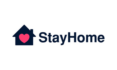 Stay at home slogan with house and heart inside,Protection campaign or measure from coronavirus, COVID--19
