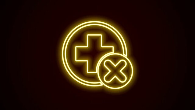 Glowing neon line Cross hospital medical icon isolated on black background. First aid. Diagnostics symbol. Medicine and pharmacy sign. 4K Video motion graphic animation