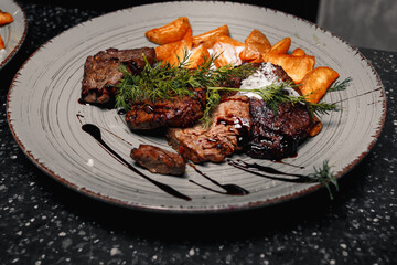 grilled beef steak with vegetables