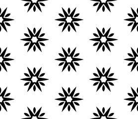 Black, white floral pattern, geometric wallpaper , seamless texture with flat ornament, decorative illustration with simple elemets