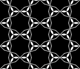 Fototapeta premium Black, white floral pattern, geometric wallpaper , seamless texture with flat ornament, decorative illustration with simple elemets