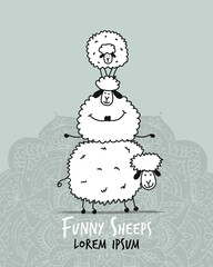 Funny sheeps, sketch for your design