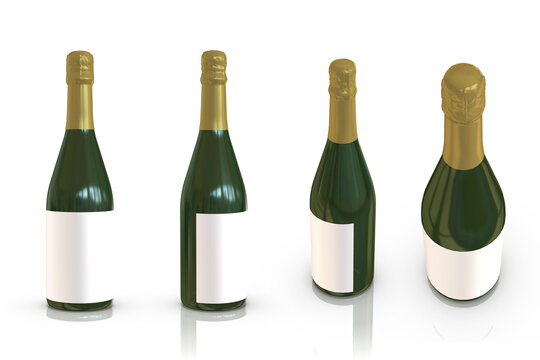 High resolution image champagne bottle template isolated on white background, high quality details