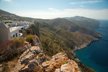 Fototapeta na wymiar View from the cliff town at Folegandros island, Greece