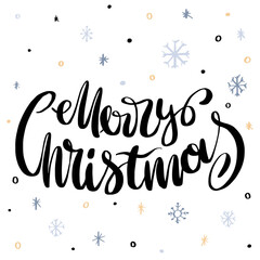 Cute christmas card with snowflakes, merry christmas greeting, invitation, holiday card template.