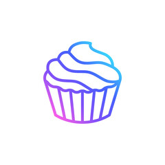 Cupcake with cream vector icon in bright color gradient. Cute outlined cupcake isolated on white background. Line art