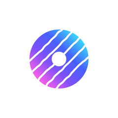 Striped donut vector icon in bright color gradient. Cute glazed donut with chocolate frosting
