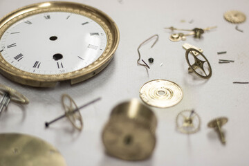 Clock disassembled for repair and calibration. watch before repair