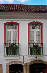 Colonial balconies on facade in Ouro Preto, Brazil