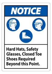 Notice Sign Hard Hats, Safety Glasses, Closed Toe Shoes Required Beyond This Point