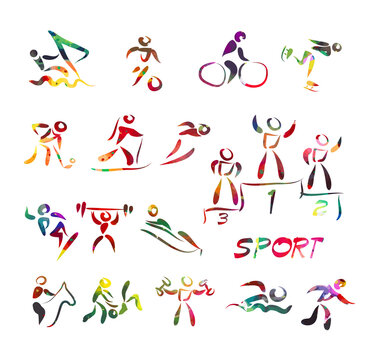 Athletes multicolored symbols. Sport icons. Vector illustration