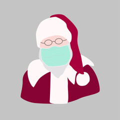 the head of Santa Claus wears a medical mask vector illustration, flat design.