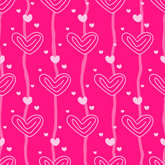 Fototapeta na wymiar Heart Seamless Pattern In Pink Background With Vertical Line