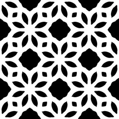Black, white floral pattern, geometric wallpaper , seamless texture with flat ornament, decorative illustration with simple elemets
