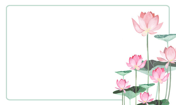 Beautiful pink lotus flowers with frame for text