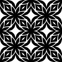 Black, white floral pattern, geometric wallpaper , seamless texture with flat ornament, decorative illustration with simple elemets